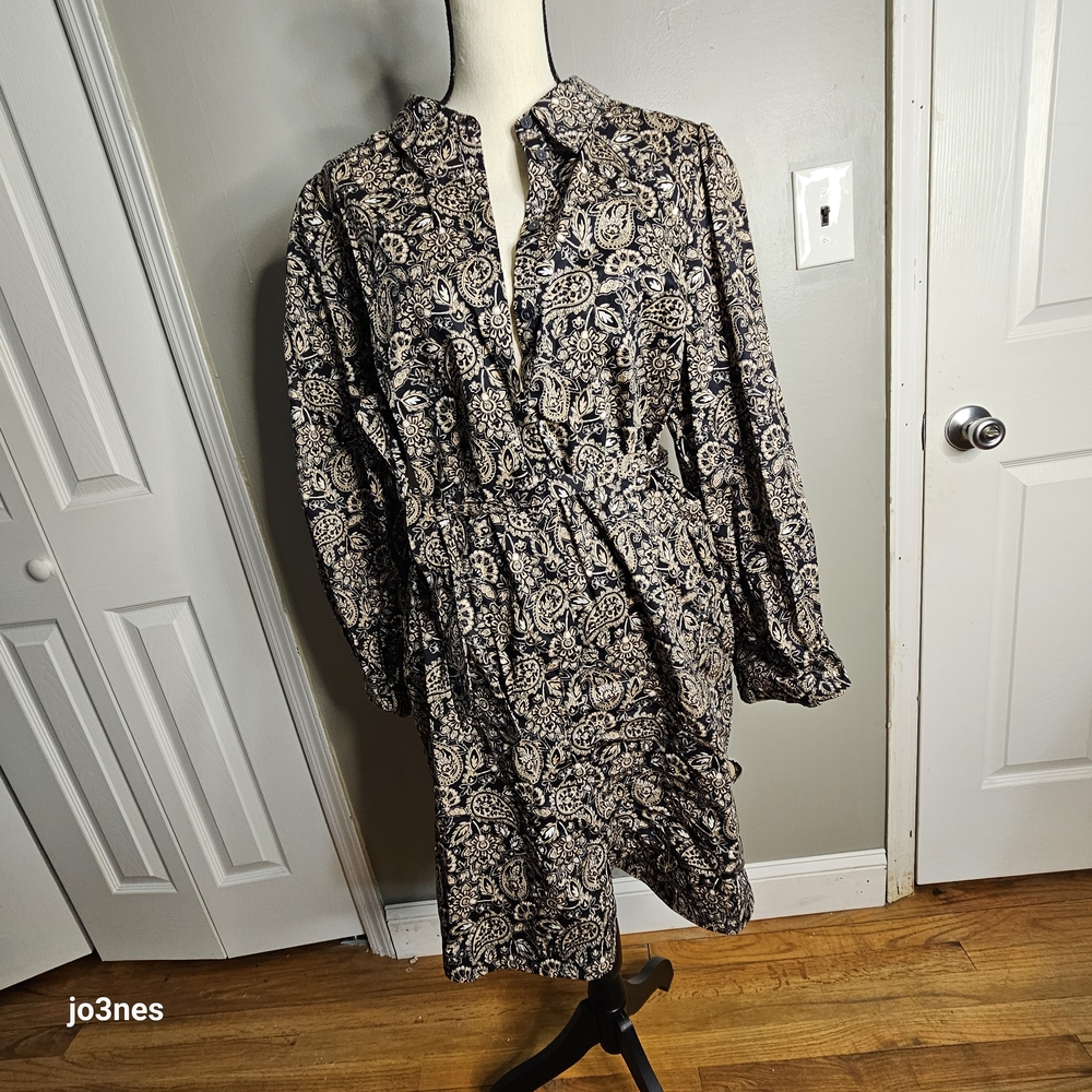 Women's Boden Mini Shift Shirt Dress Paisley Brown Black Size 14L Long Tall